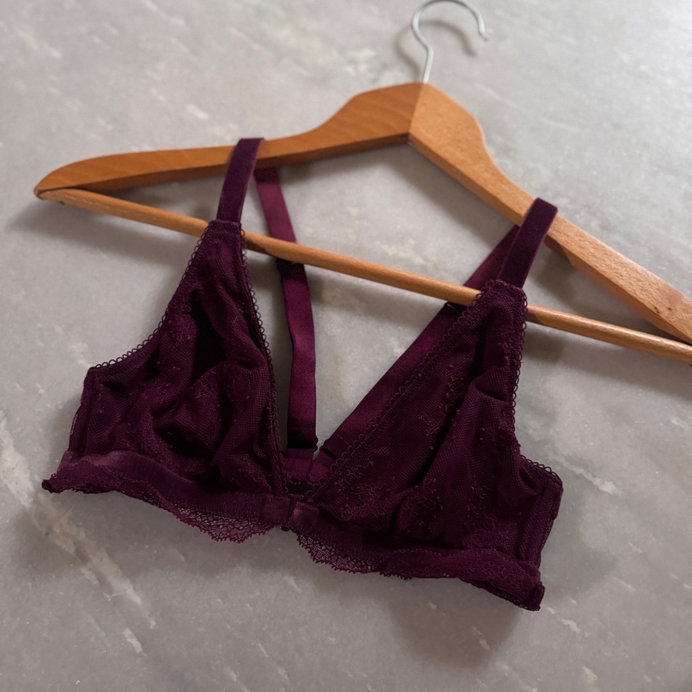 Elegant Purple Maroon Lace Bralette - Size S